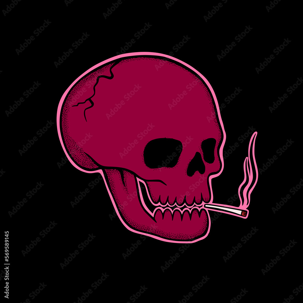 Red skull smoking art Illustration hand drawn style premium vector for tattoo, sticker, logo etc Red skull smoking art Illustration hand drawn style premium vector for tattoo, sticker, logo etc