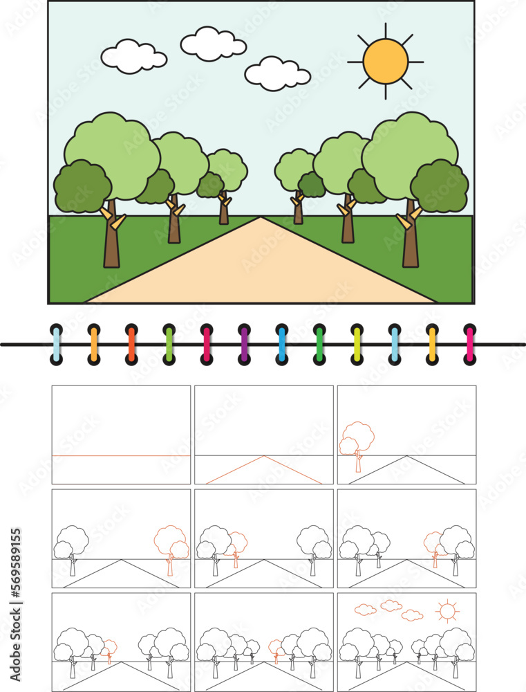 How to draw landscape. Landscape drawing tutorials for kids. Art ...