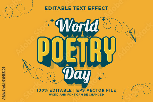 3d World Poetry Day Cartoon Editable Text Effect Premium Vector