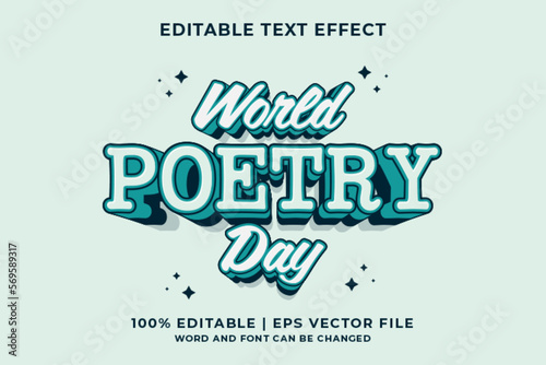 3d World Poetry Day Cartoon Editable Text Effect Premium Vector