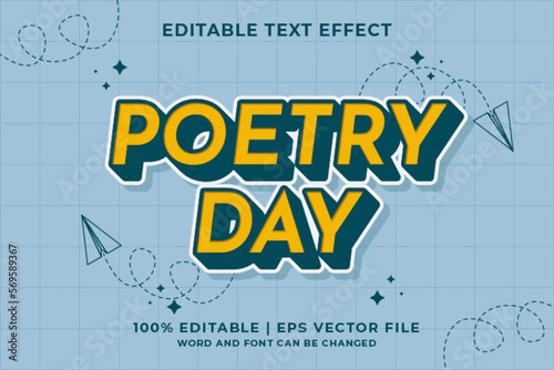 3d World Poetry Day Cartoon Editable Text Effect Premium Vector