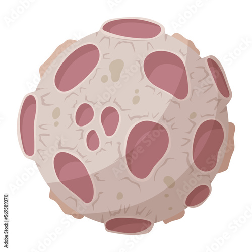 Asteroid with craters. Space object. Planet, meteorite, Moon. Exploration of open space. Vector illustration on a white background.