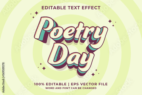 3d World Poetry Day Cartoon Editable Text Effect Premium Vector