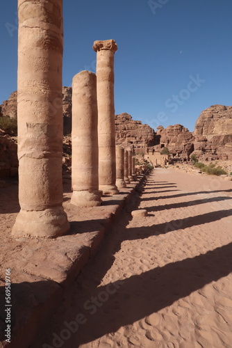 Columns in the Collonaded Street in the ancient nabataean city of Petra, Jordan