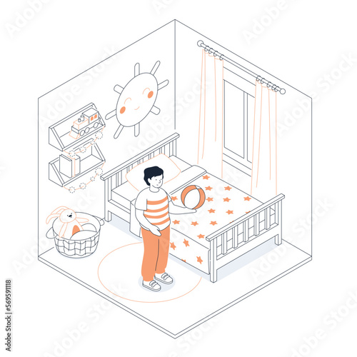 Play in the nursery - modern line design style isometric illustration