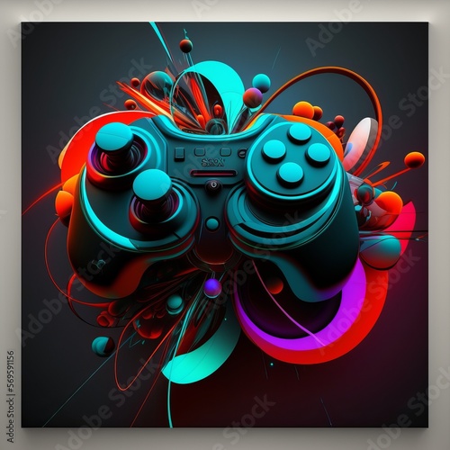 3d black bagrown blue red light aound gamer controller photo