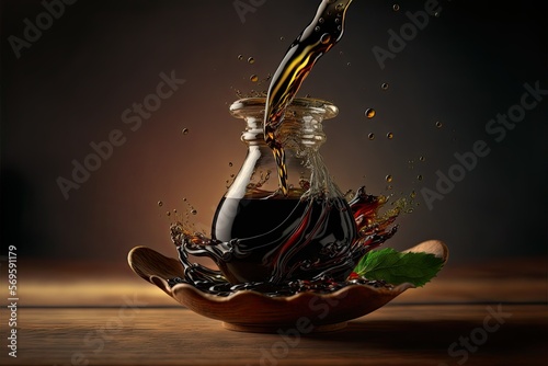 Balsamic vinegar Floating in the air, Generative AI photo