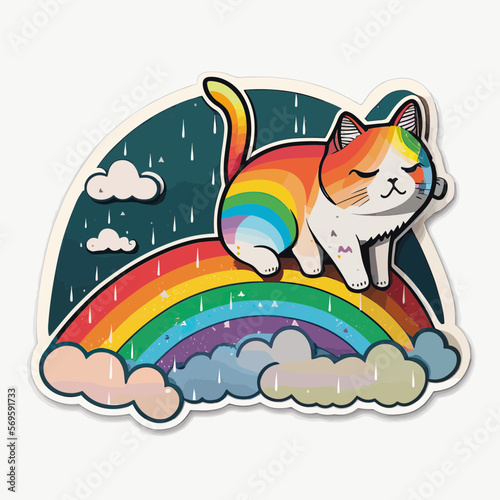 A Nyan Cat On A Cloud In Front Of A Rainbow. Editable Vector Illustration. Die Cut Sticker. photo