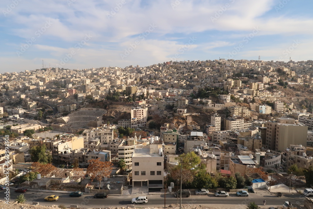 Scenic view onto the skyline of Amman, view from the Citadel, Jordan