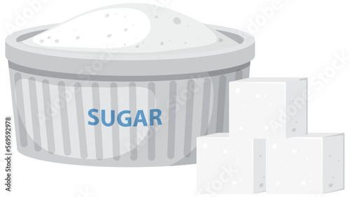 Bowl of sugar with sugar cubes