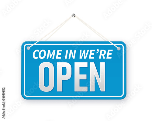 Open sign on door store. Business open or closed banner isolated for shop retail. Vector photo