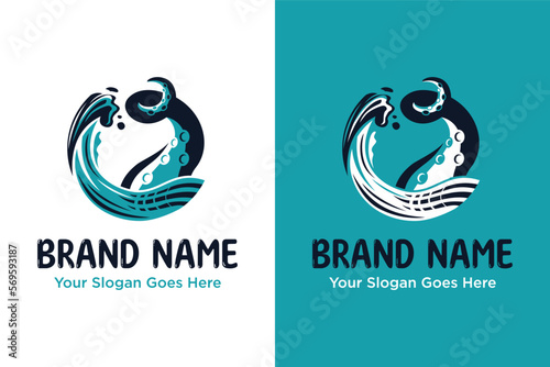 modern simple octopus in waves illustration logo design