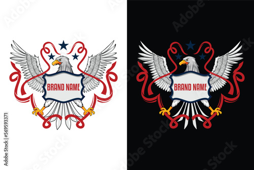 eagle with shield wings and ribbon illustration logo design
