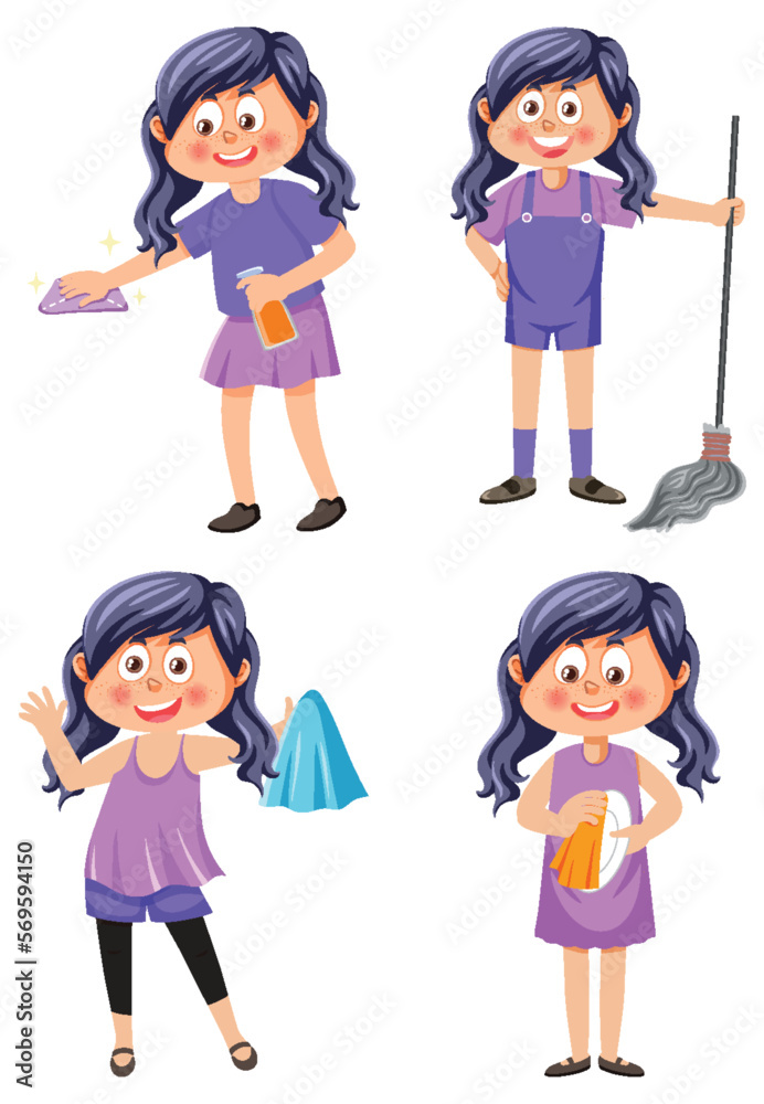 Children doing housework characters set Children doing housework characters set