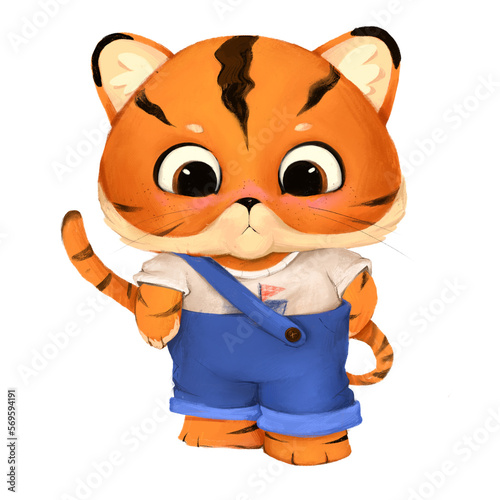Baby tiger cartoon hand-drawn illustration.