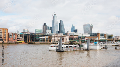 Modern skyline on Thames river with pierre  - London  United Kingdom