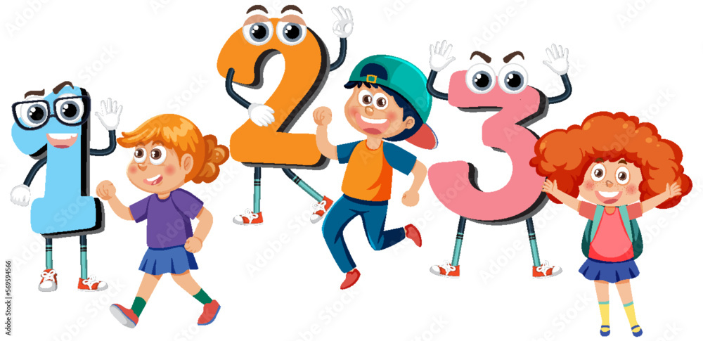 Children cartoon character with math and number theme Children cartoon character with math and number theme