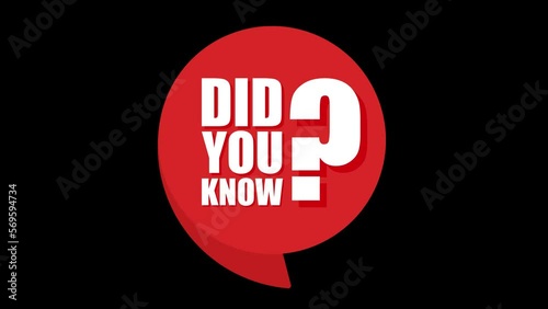 Did you know? Announcement Message. On red Speech Bubble. Encouragement and Advertising Animation. 4k animation, motion design. Did you know text.