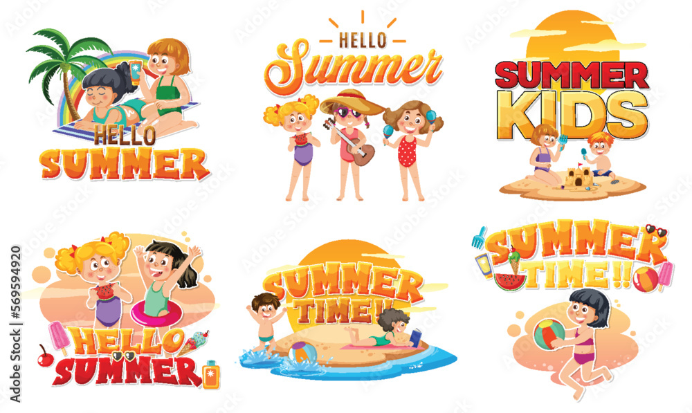 Summer holiday and happy kids logo Summer holiday and happy kids logo