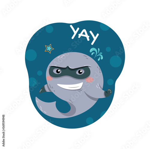 Dolphin superhero concept. Sea dweller in mask and glove, fauna and wild life. Graphic element for website. Mysticism and magic, imagination and fantasy. Cartoon flat vector illustration