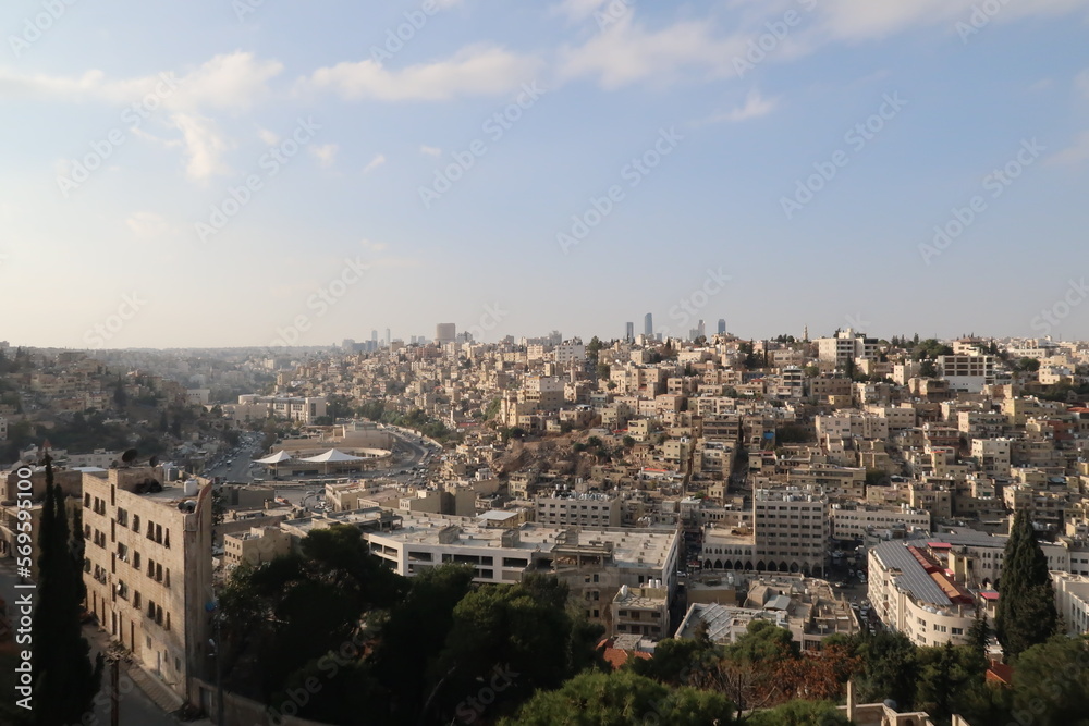 Cityscape onto Amman, oldtown and Jordan Museum in the foreground, Skyscrapers in the background, Jordan