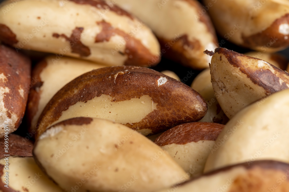 High-quality Brazil nuts peeled from the shell on the table High-quality Brazil nuts peeled from the shell on the table