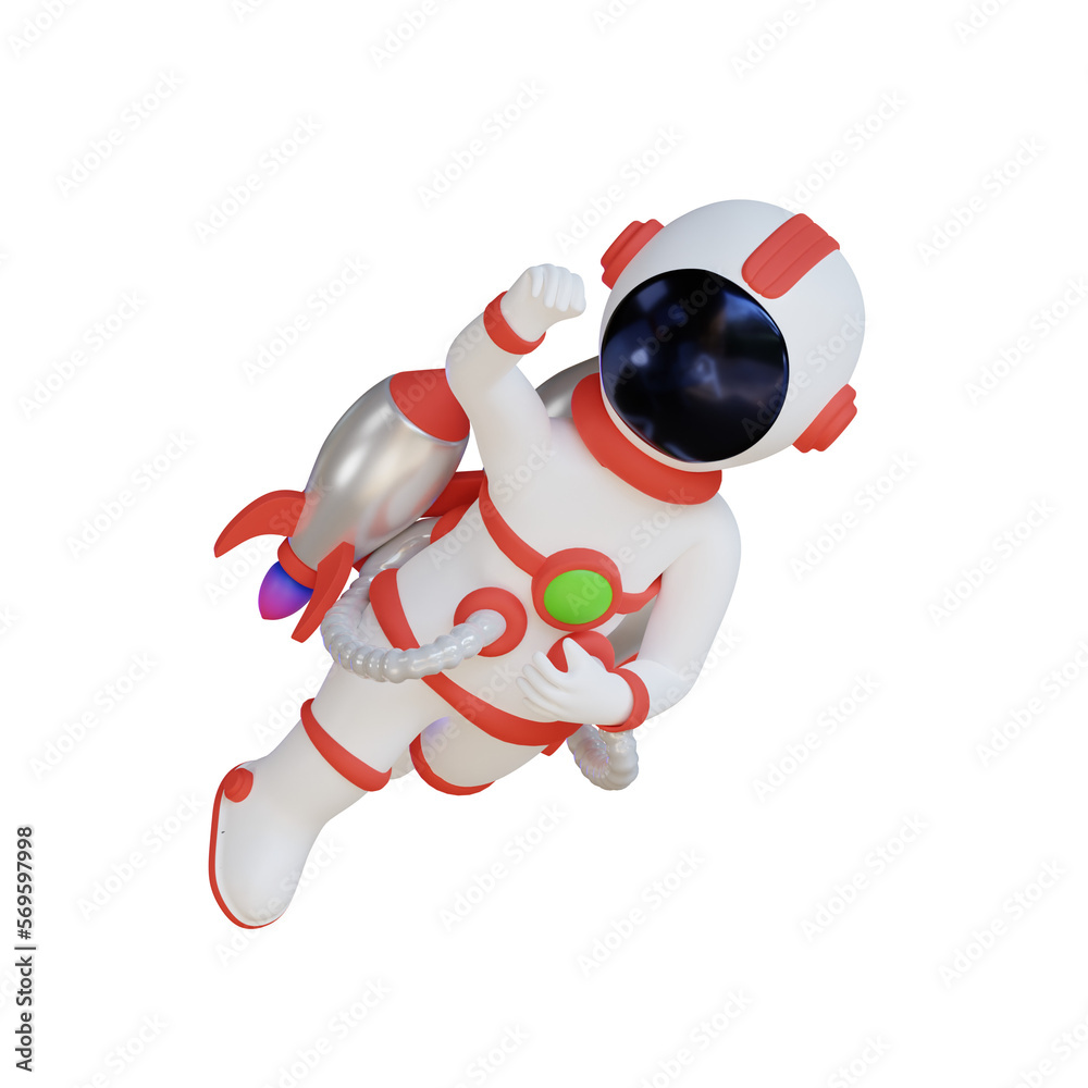 Astronaut Flying With Rocket 3D Illustration