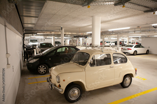 Vintage car in the underground parking lot