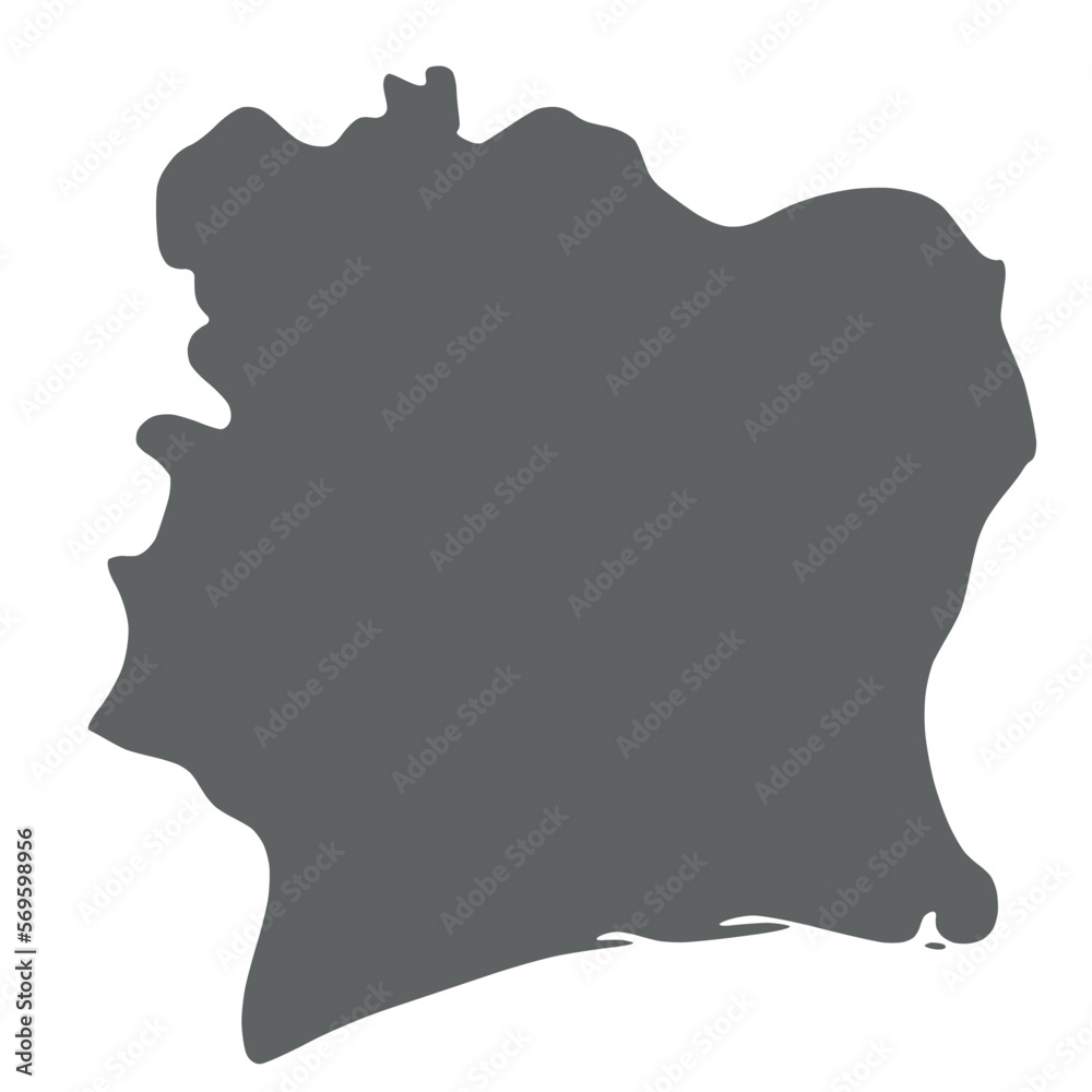 Cote d Ivoire - smooth grey silhouette map of country area. Simple flat vector illustration.