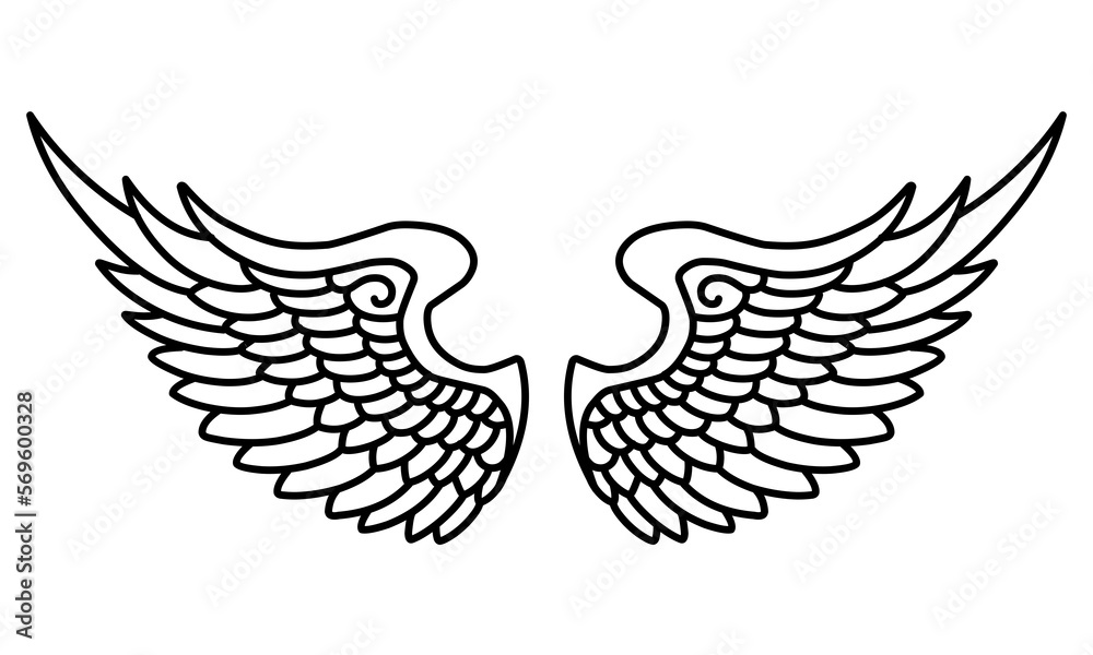 Vector angel wings line art design isolated Vector angel wings line art design isolated