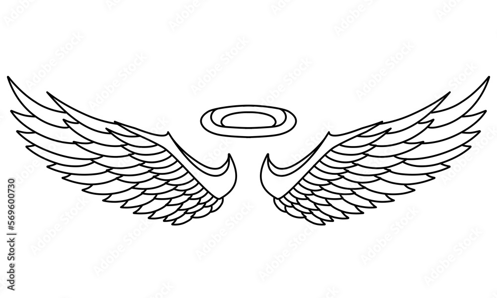 Fototapeta premium Vector angel wings line art design isolated