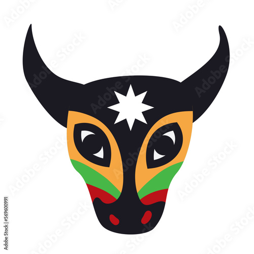 Colorful Torito mask for dance performance during Barranquilla's Carnival, Vector illustration