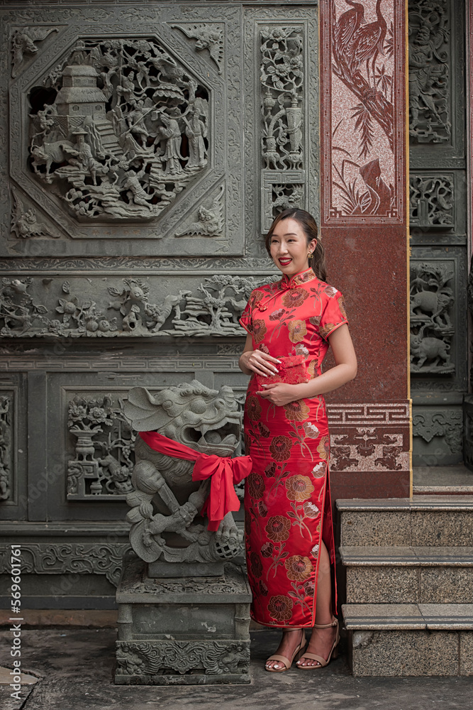 girl in traditional dress. portrait of a woman. woman in Chinese red ...