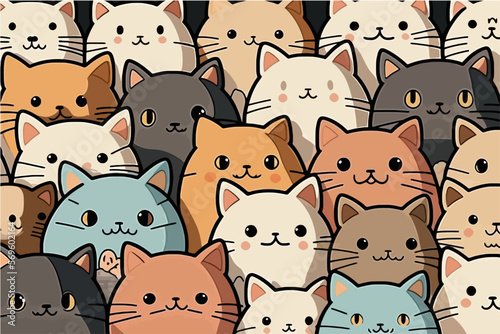A large group of cats with different colors. Cartoon cat characters seamless pattern.