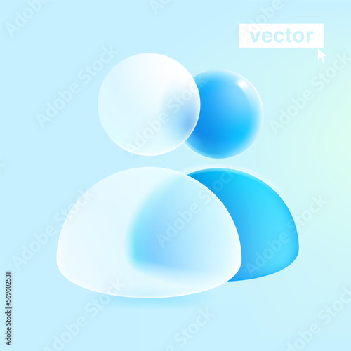 Person user icon in glassmorphism style. 3D avatar made of matte glass and blue copy on back with blur.