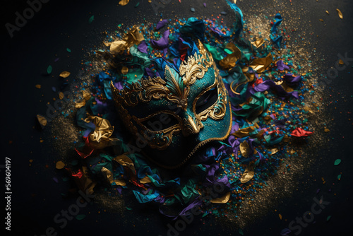 Carrnival Mardi Grass mask on the colorful background © Fuad