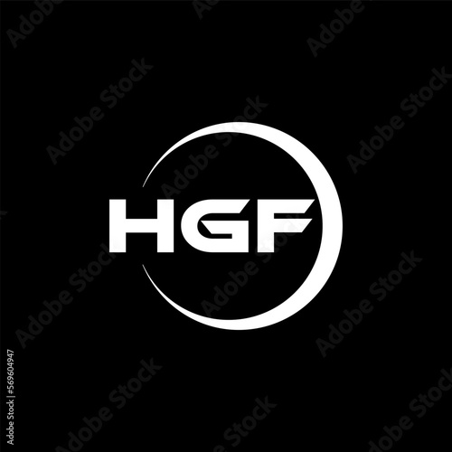 HGF letter logo design with black background in illustrator, cube logo, vector logo, modern alphabet font overlap style. calligraphy designs for logo, Poster, Invitation, etc.