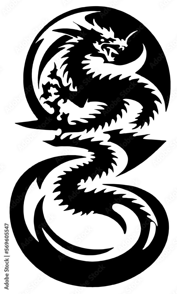 black and white of dragon shape