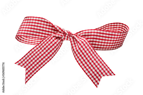 Plaid fabric ribbon with bow on transparent background, PNG image.