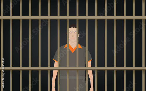 Prisoner behind bars cell. vector illustration