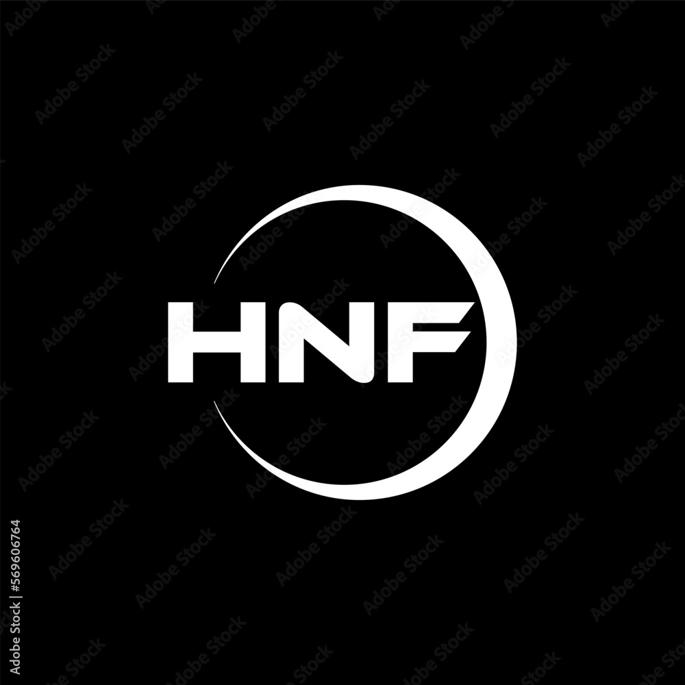HNF letter logo design with black background in illustrator, cube logo, vector logo, modern alphabet font overlap style. calligraphy designs for logo, Poster, Invitation, etc.