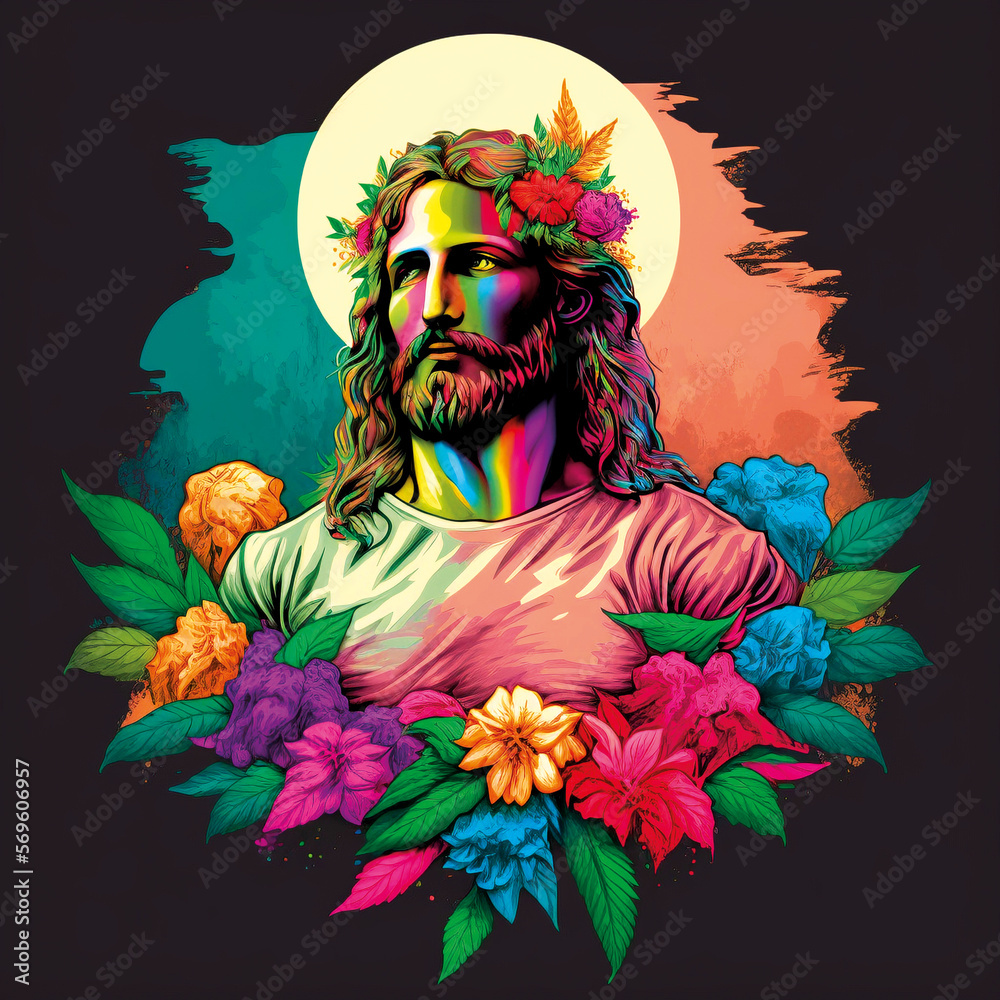 Heiligenbild - Jesus Christus modern, bunt – Generative AI