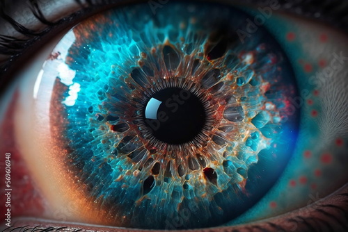 un œil humain en gros plan avec une galaxie à la place de l'iris - illustration ia 