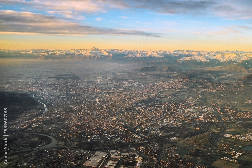 Obraz premium Panoramic aerial view of Turin city Italy