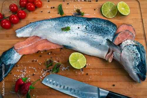 Fresh raw salmon fish on th...