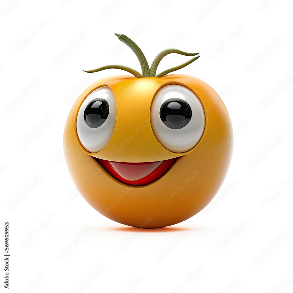 Cute Cartoon Yellow Tomato on a White Background (Generative AI)