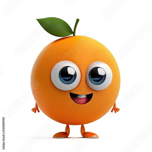 Cute Cartoon Tangerine on a White Background (Generative AI)