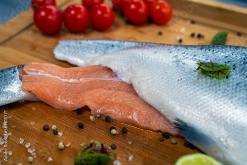 Fresh raw salmon fish on th...