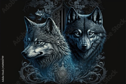 Wolves with gothic background