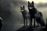 Two wolves looking into the distance